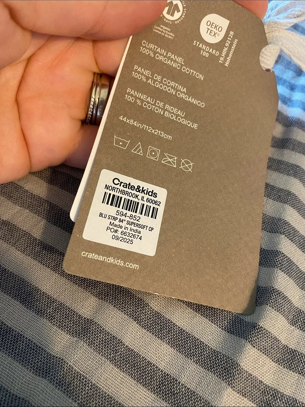 Crate&Barrel Gray Striped Sheer Curtain Panel
